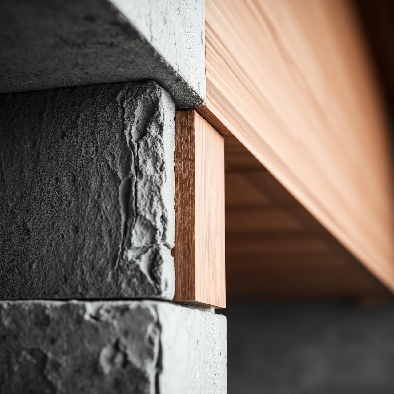 Detail of concrete and oak joinery