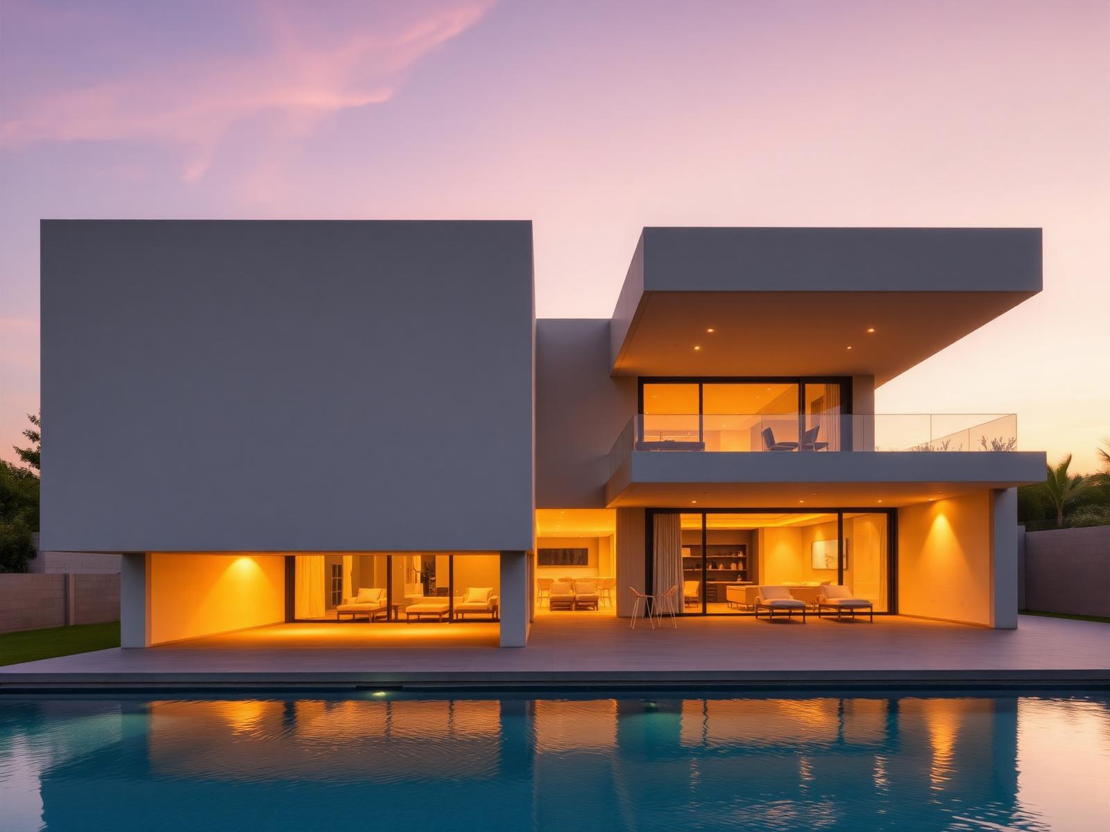 Modern villa at dusk